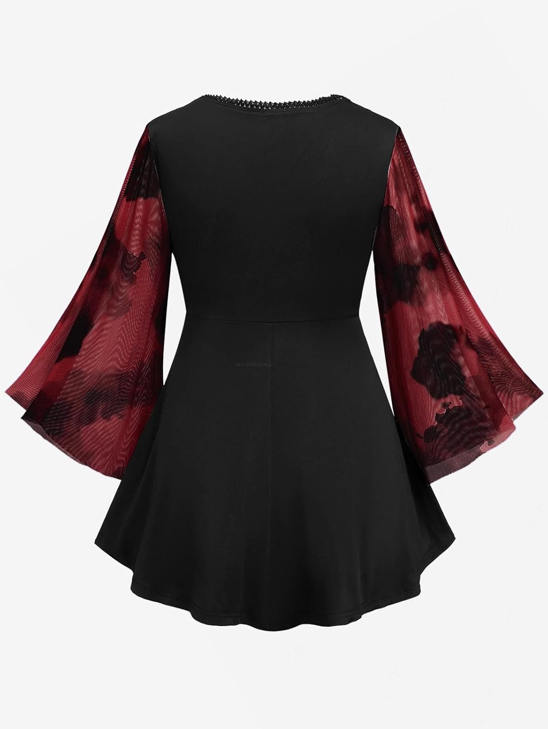 ROSE GAL Women Plus Size Romantic Gothic Lace-up Mesh Bell Sleeves Tee Renaissance Top Gothic Top