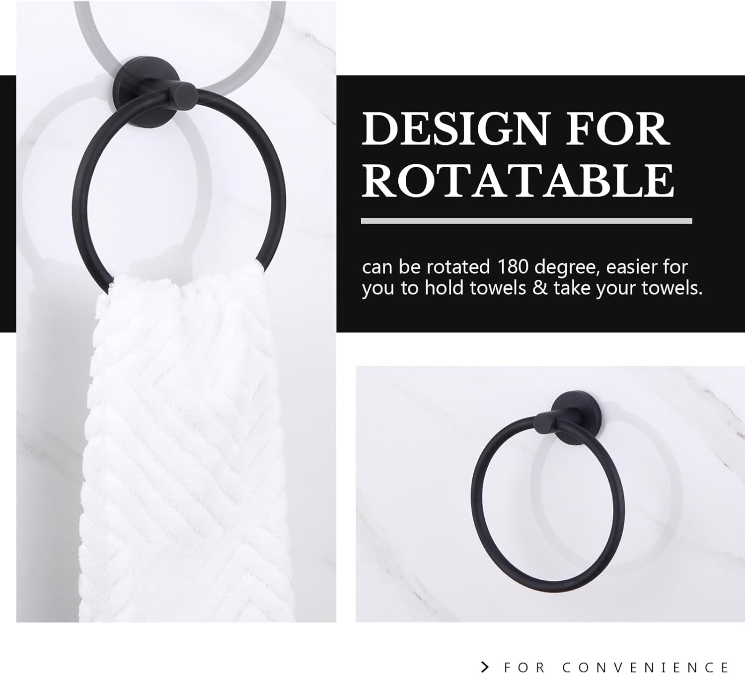 APLusee Bath Robe Hook, Hand Towel Ring & Toilet Paper Holder Bundle, Matte Black Stainless Steel Bathroom Accessories Wall Mounted