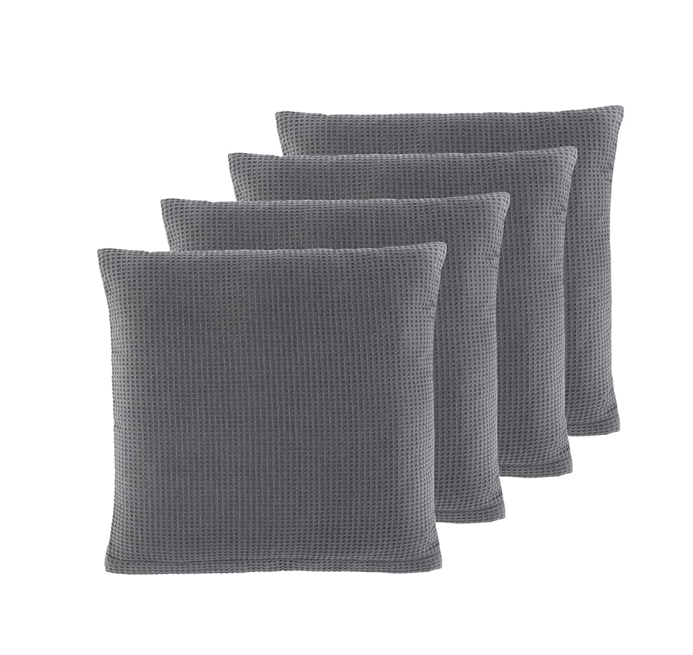 Waffelpiqué Kissenhülle • Kissenbezug • Sofakissen-Hülle • Dekokissen • 100% Baumwolle • Größe: 45 x 45 cm • Packungsgröße: 4er Pack • Farbe: Grau
