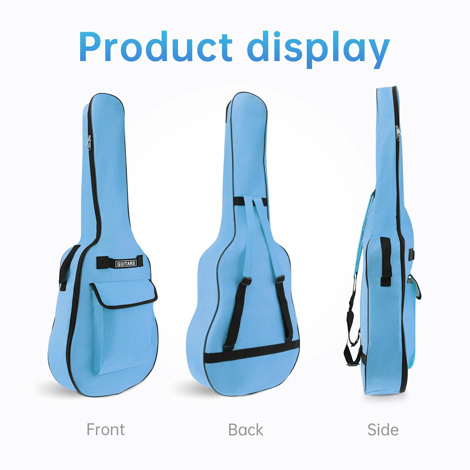 Housses pour Guitare Acoustique de 41 Pouces, Sac de Guitare Double bandoulière réglable Sac à Guitare Acoustique, Casquette de Concert étanche à 5 mm à éponge (Bleu)