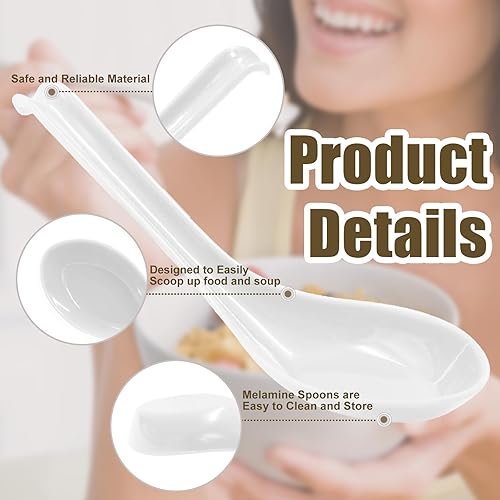 Miniatura 52 de 2 cucharas de sopa asiáticas, cucharas de sopa de sopa de soba de fideos de arroz chino, japonesas, ramen wonton, cucharas de melamina negra