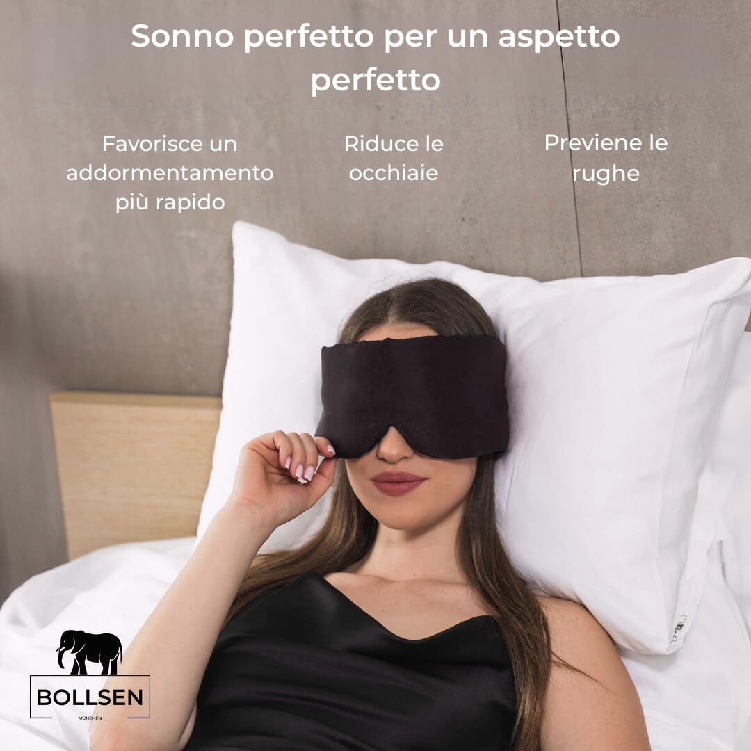 BOLLSEN Maschera per Dormire in Seta – 100% Seta di Gelso, Ultra-Morbida, Traspirante, Regolabile, Buio Totale – Blu Navy, Quarzo Rosa, Nero Profondo – Disponibile in Confezione Singola o Multi-Pack