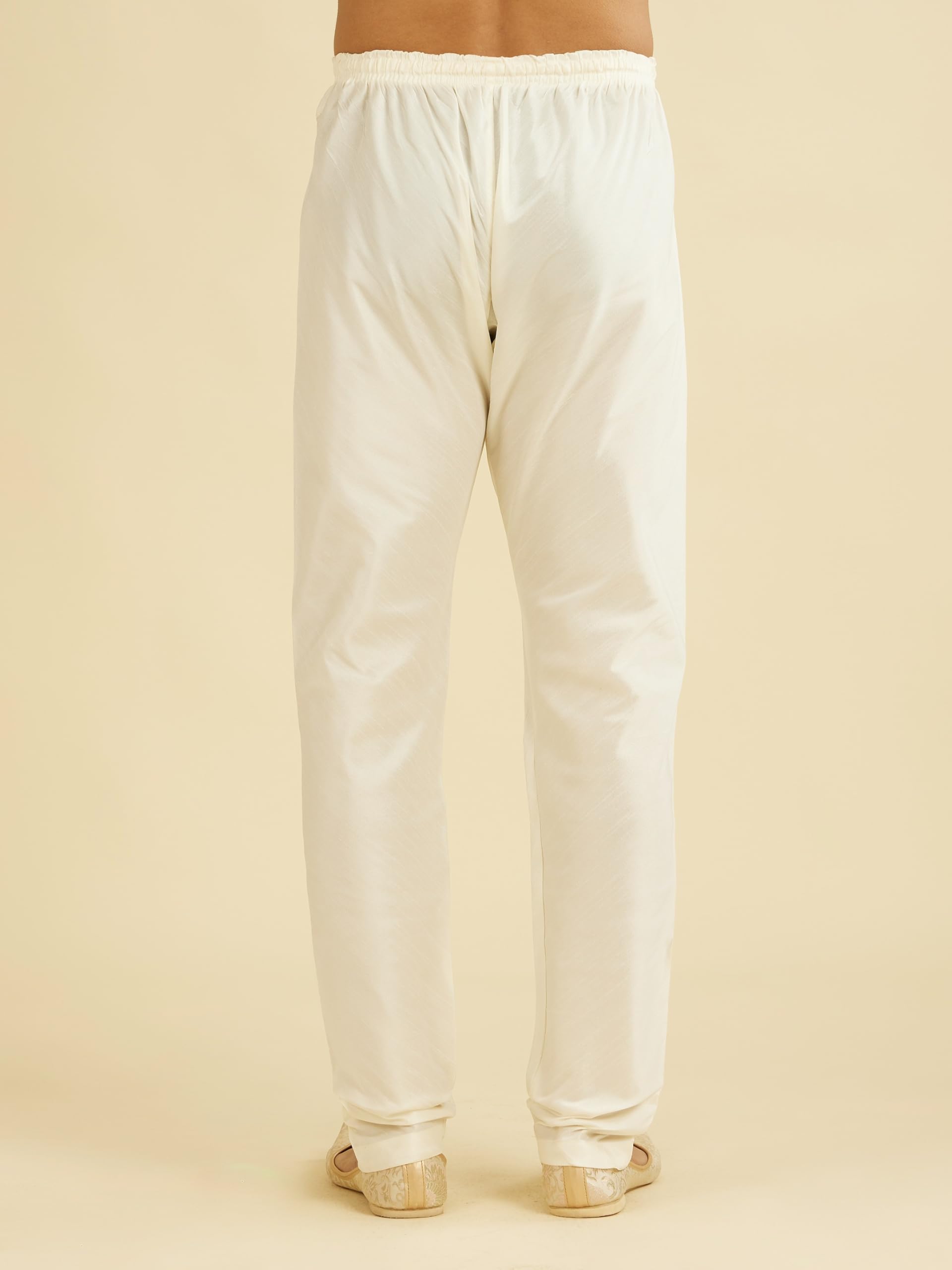 DIWAS BY MANYAVAR Men's Art Silk Solid Churidar (1pc) (in, Alpha, XL, Regular, Warm White) 2