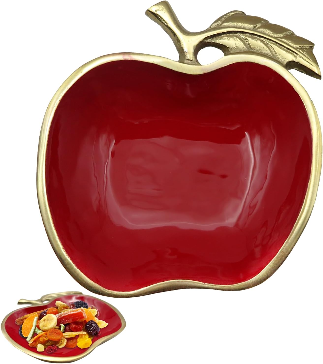 Fuition Decor - Gold and Red Apple Candy Dish For Desk - Candy Bowl - Table Key Bowl - Decorative Nut Bowl - Gold Fruit Tray Candy Dish for Office Desk - Trinket Dish - Rosh Hashanah Bowls GRA