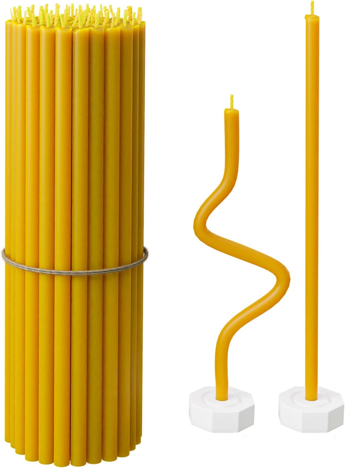 BlueBee Pure Beeswax Candles Bulk for Home - 40pcs Tall Thin Taper Candles + 2 Holders, Honey Scent, Smokeless, Long-Burn, All Natural for Church Prayer, Hanukkah, Birthday Cake, Christmas Advent