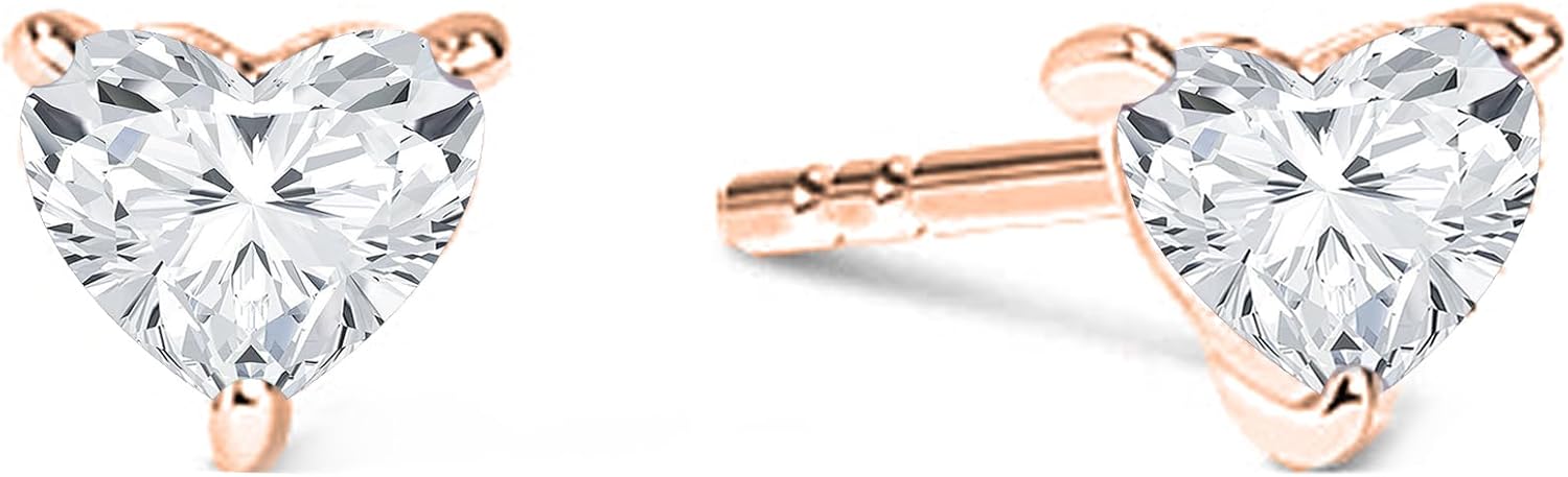 2.00 CTW. Heart Cut White Diamond Solitaire Stud Earrings For Women, 14K Gold Plated Silver April Birthstone Diamond Heart Earrings