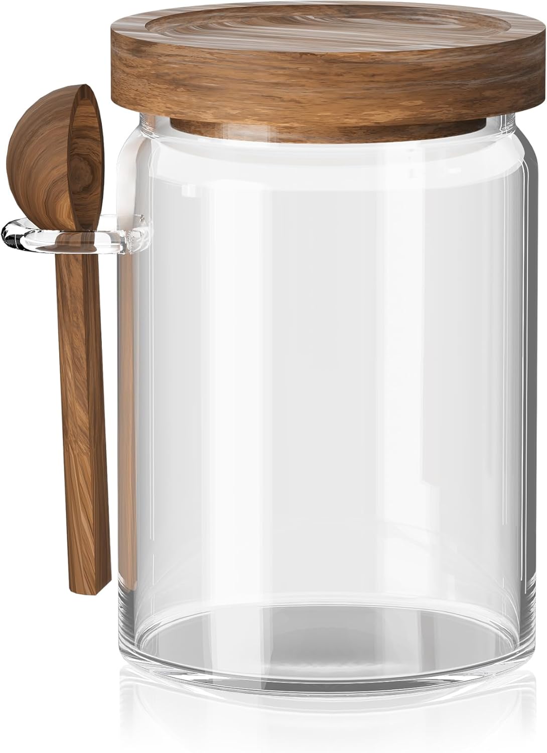 Brolinix 600ml Glass Storage Canister with Acacia Wood Lid & Spoon - Airtight Kitchen Jar for Oats, Coffee, Tea, Sugar, Cereals