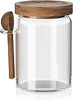 Brolinix 600ml Glass Storage Canister with Acacia Wood Lid & Spoon - Airtight Kitchen Jar for Oats, Coffee, Tea, Sugar, Cereals