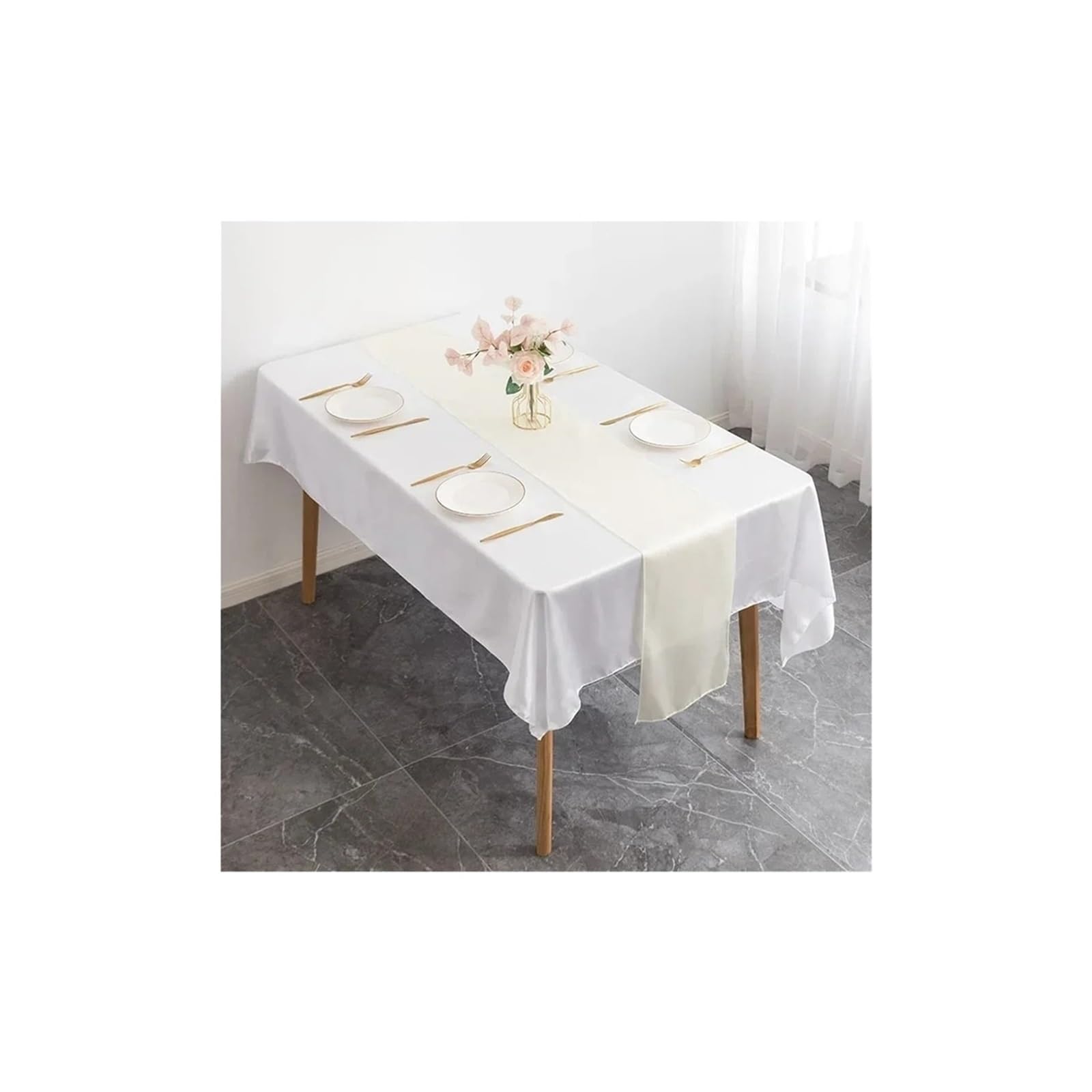 Table Runner 6PCS Table Runner Satin Shiny Colour Wedding Decoration Hotel Birthday Party Show Banquet(Ivory)