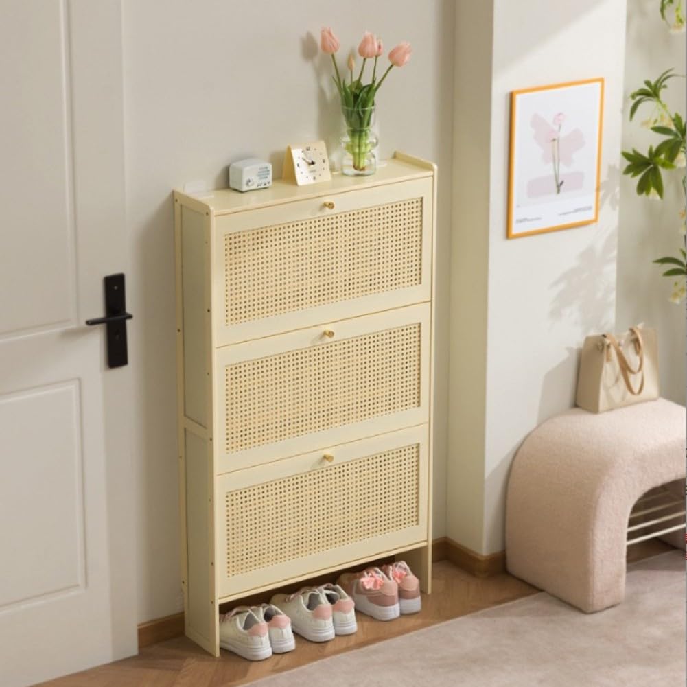DODOBD Rattan Shoe Rack for Entryway – Bohemian Style Narrow and High Furniture for Hallway and Bedroom, Freestanding, 50/70 cm, Easy to Assemble