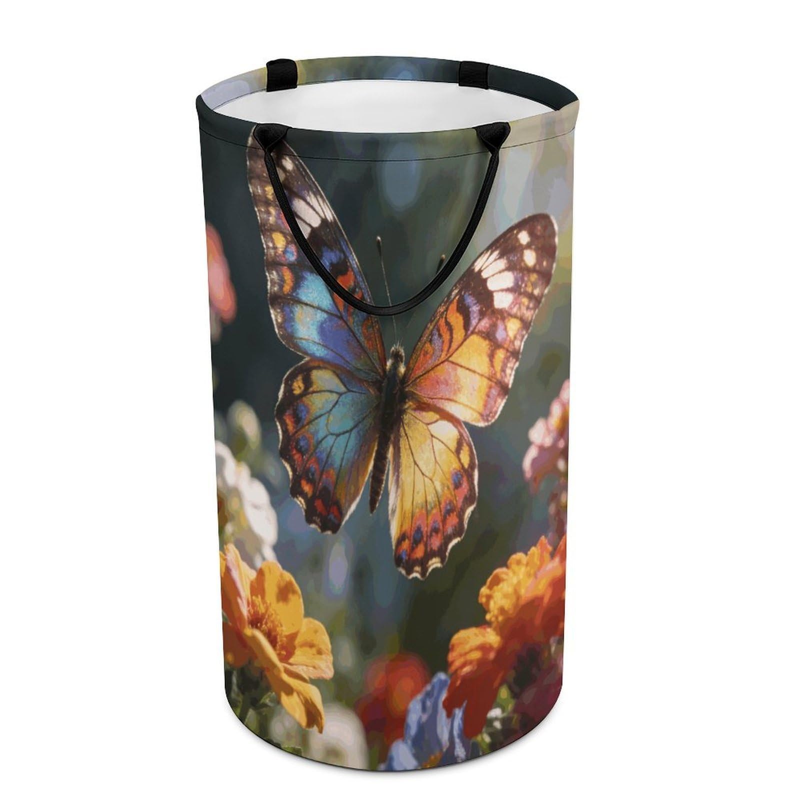 Butterfly Laundry Hamper 86L Waterproof Collapsible Clothes Basket with Double Handles Freestanding Foldable Laundry Basket Large Clothes Hamper for Bathroom