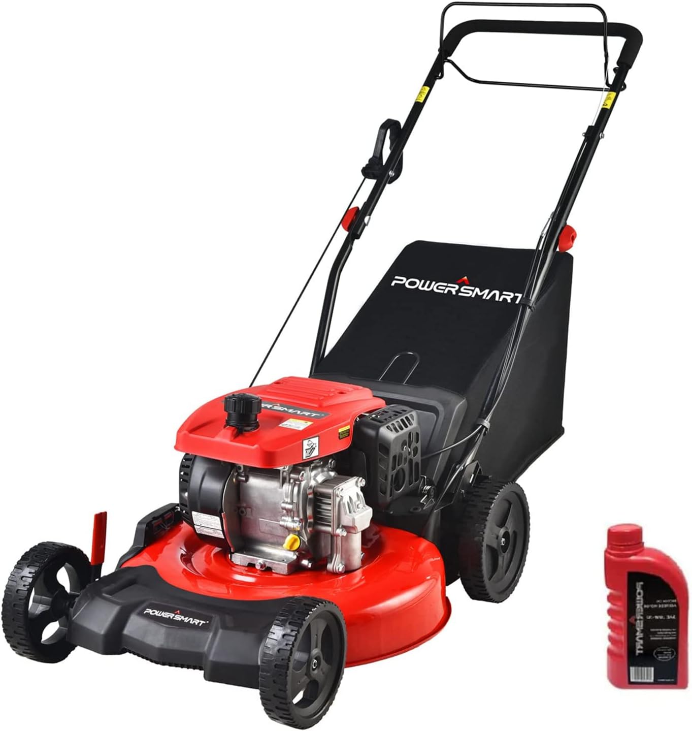 PowerSmart Self Propelled Lawn Mower Gas Powered, 21 Inch, 3-in-1 Mower with Bag, 4-Stroke 209cc OHV 4-Stroke Engine, Oil Included