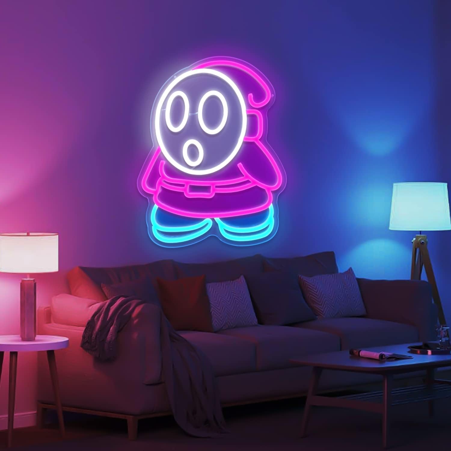 Cheunyar Shy Guy Neon Sign from Gaming Neon Sign Dimmable Ghost Led Neon Light for Bedroom Kids Game Room Man Cave Birthday Halloween Decor Christmas Gift