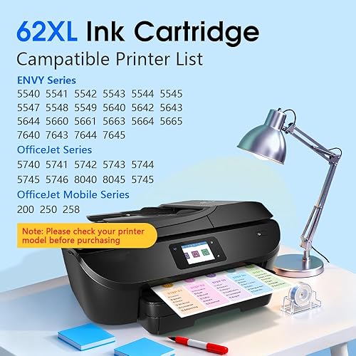 Miniatura 2 de 62XL - Cartuchos de tinta negro y color combo de alto rendimiento compatible con HP Ink 62 Cartucho de tinta apto para HP Envy 5640 5540 5542 5545