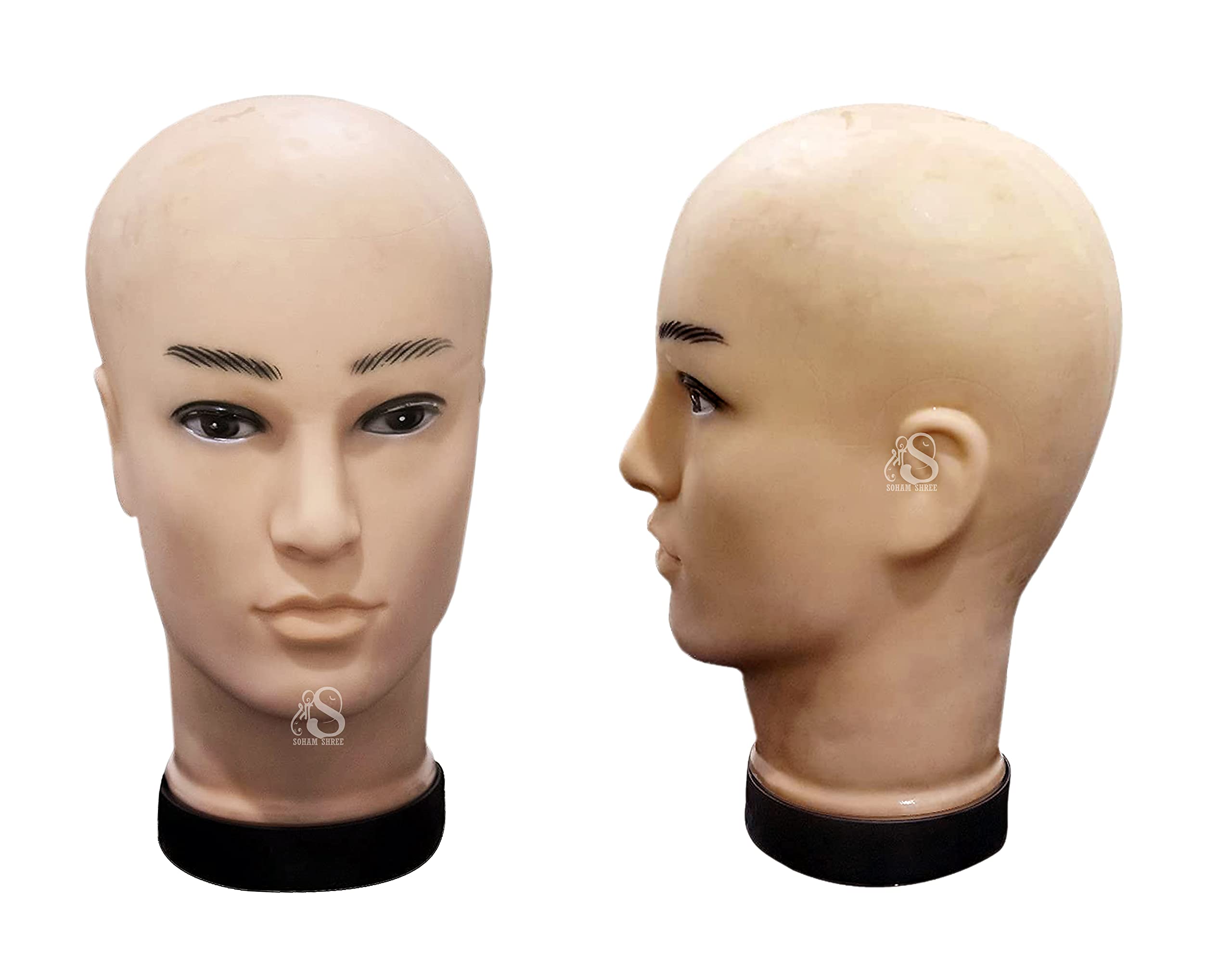 SOHAM SHREE ® : MALE Head Mannequin - Men Head Dummy - Display Stand Hair Wig - Cap - Face for Sunglasses - Eye Glasses Holder - Hat Display Model Stand - 11 Inch Size (Skin Color)