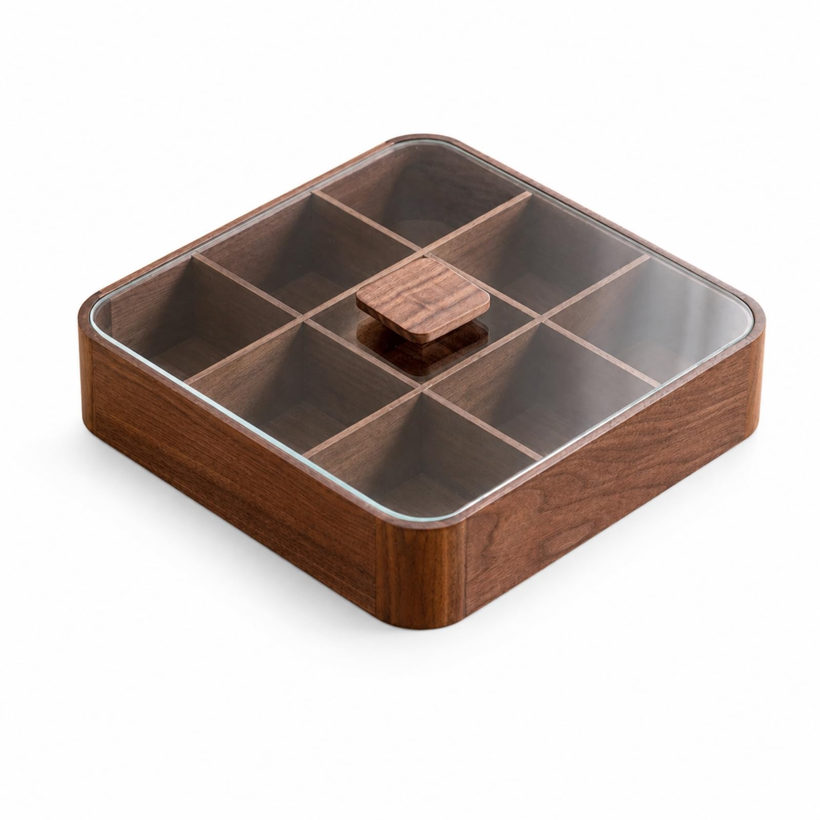 Contenedor de Snacks Caja Organizadora Bote Dispensador Recipiente de con Tapa de Vidrio Templado para Servir Invitados Adecuado para Sala de Estar, Nueve Compartimentos