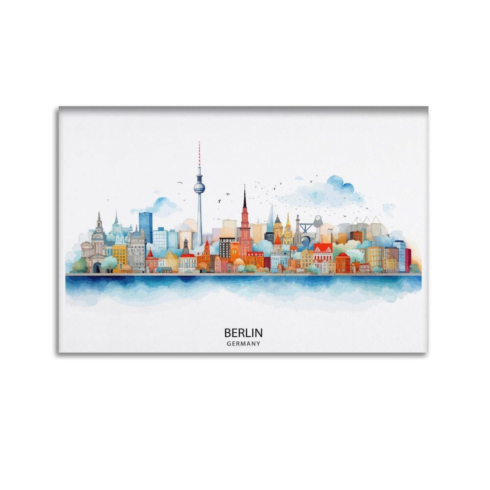 xiaoxiaoshen Berlin Germany Skyline Cityscape Architectural Highlights Urban Capital City Conte Canvas Poster Wall Art Prints Room Aesthetic Murals Bedroom And Living Decorations 20x30inch(50x75cm)