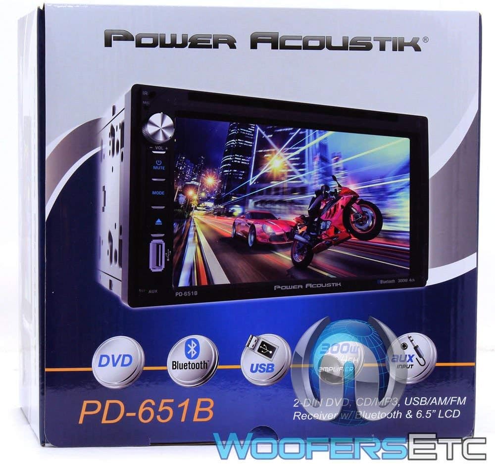 Power Acoustik PD 651B 6.5" Double-DIN in-Dash LCD Touchscreen DVD Receiver with Bluetooth (Renewed)