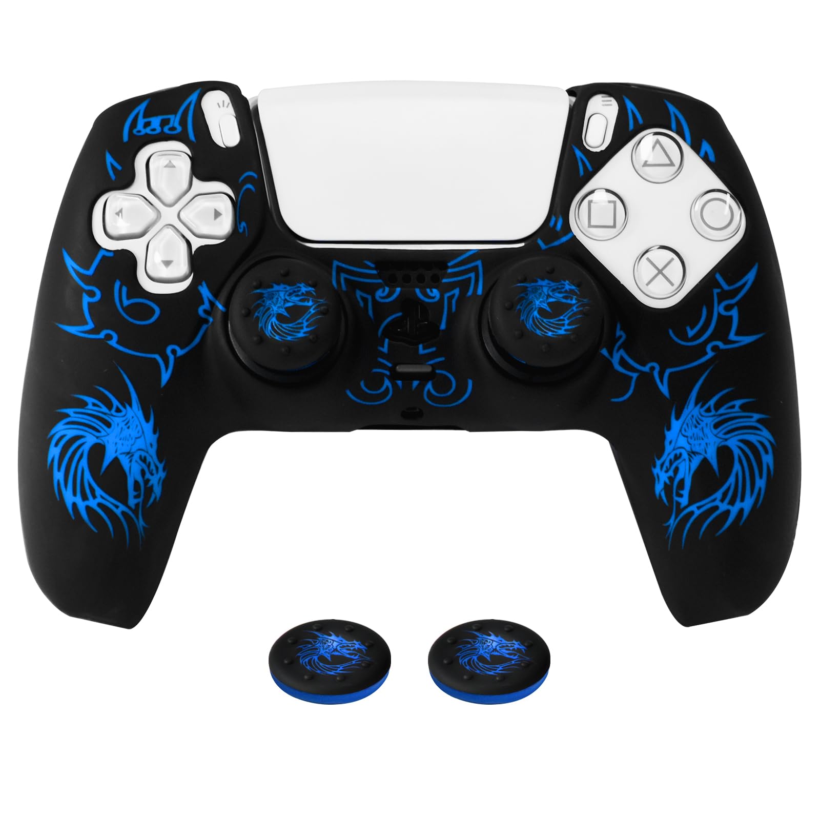 PS5 Controller Silicone Cover with Laser-Engraved Dragon Design - Non-Slip Grip Skin + 2 Dragon Thumbstick Caps | Stylish Protective Case for PlayStation 5 Controller