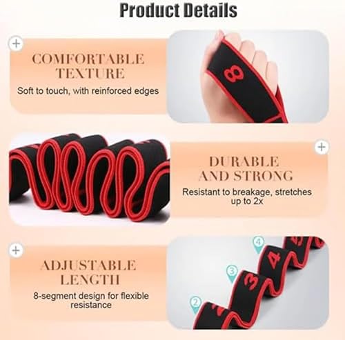 Miniatura 3 de Banda de resistencia de fitness para estiramiento y yoga, bandas elásticas multifuncionales, 8 bucles, bandas elásticas de ejercicio, equipo de