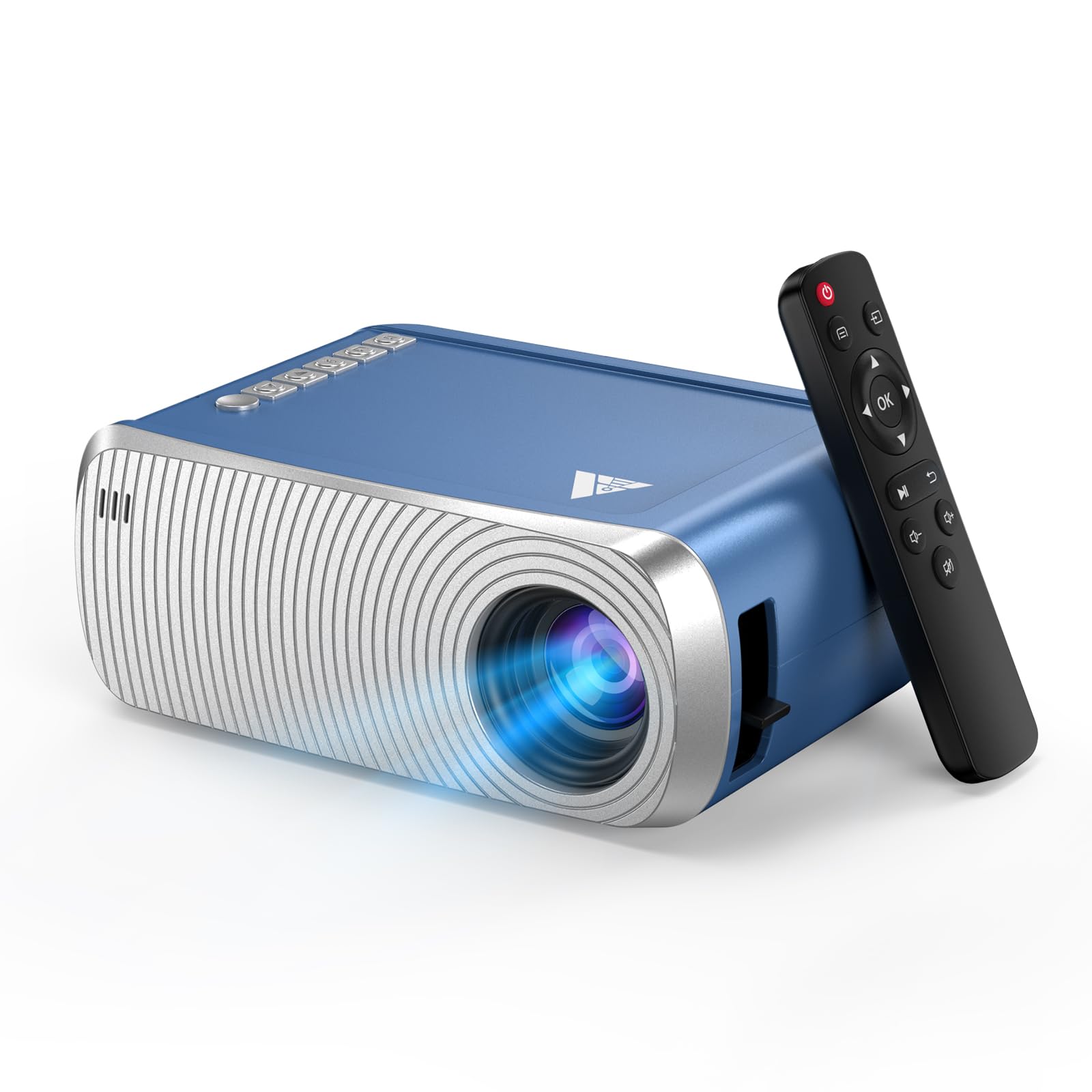 Mini Projecteur Video 4K 1080P Supporte, Videoprojecteur Portable avec WiFi et Bluetooth 5.4, Projecteurs Vidéo avec Haut-Parleur pour Téléphone/HDMI/USB/Clé TV(Bleu argenté)