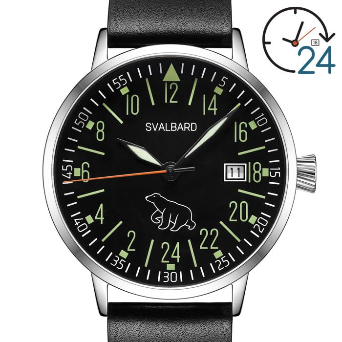 Svalbard ISBJØRNEN 24 Horas Cuarzo Suizo Acero Negro Blanco Cuero Fecha Reloj Hombre, gris