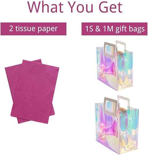 Miniatura 2 de VUOJUR 1 bolsa de regalo holográfica S de 8.3 pulgadas y 1 M de 11 pulgadas con papel de seda, orquídea