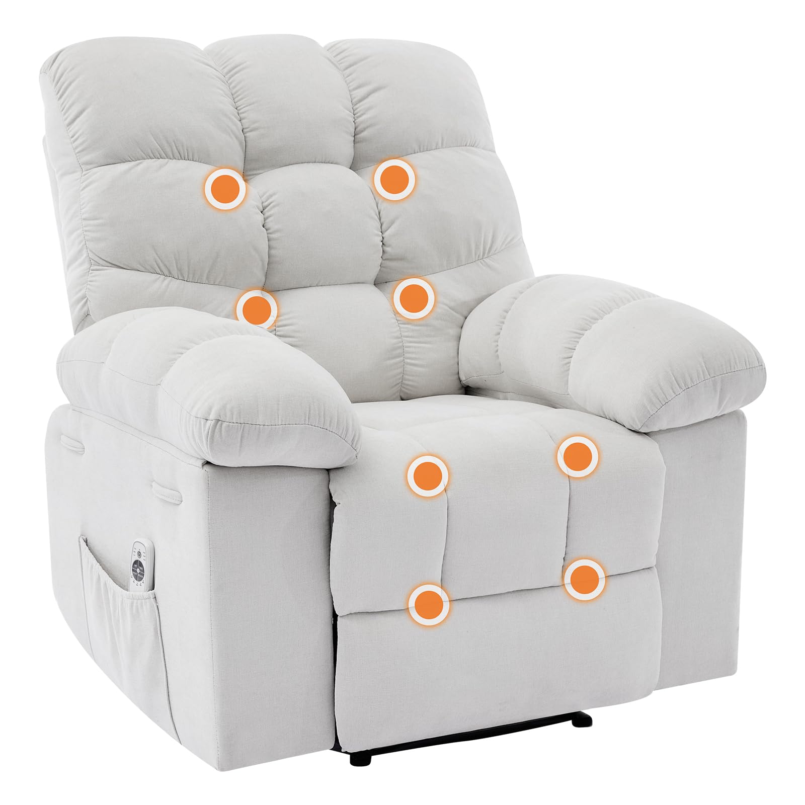 Massage &amp; Heating Recliner Chair for Adults, 150° Manual Oversized Recliner with Extra Wide Plush Seat, Overstuffed Comfortable Single Sofa for Living Room Bedroom Home Theater, Beige