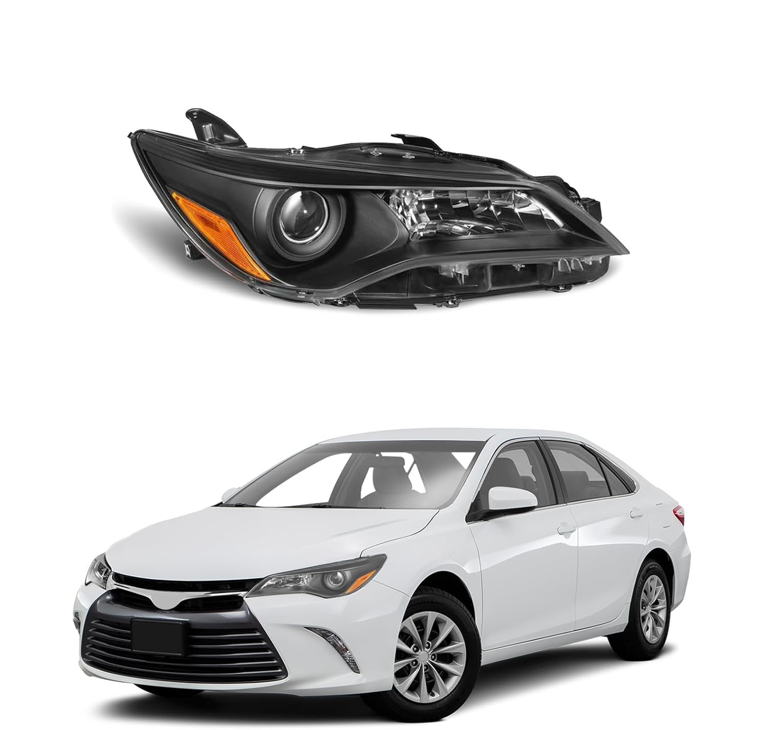 Photo 1 of ***FACTORY SEALED - OPENED FOR INSPECTION*** Wildwolf Headlights Assembly Compatible with 2015 2016 2017 LE SE XLE Toyota Camry, Halogen Headlamp Replacement Passenger Side, Black Housing Amber Reflector