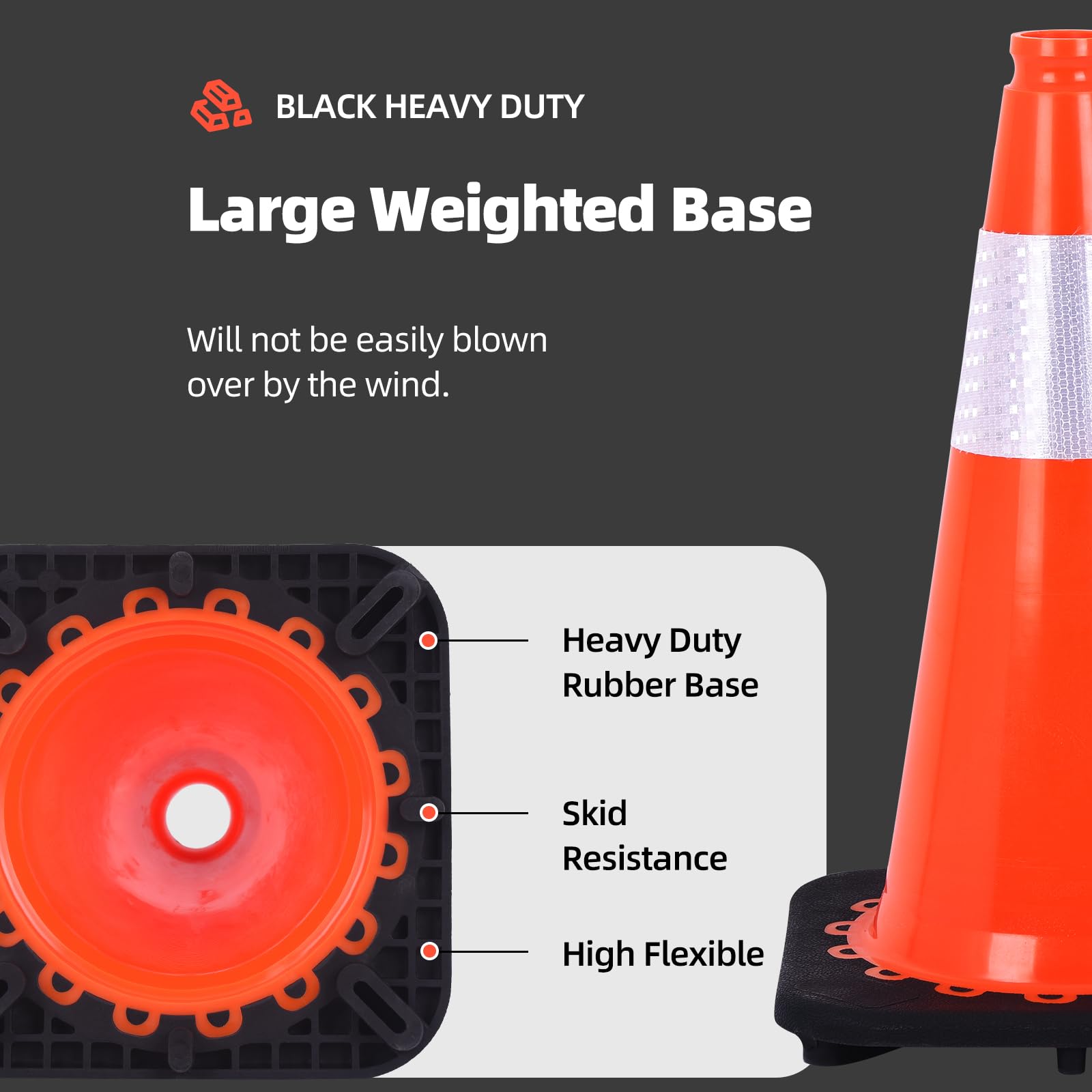Lot de 8 cônes de sécurité routière de 45,7 cm avec base lourde et col réfléchissant, cônes de construction orange pour dangers de rue, entraînement sportif,