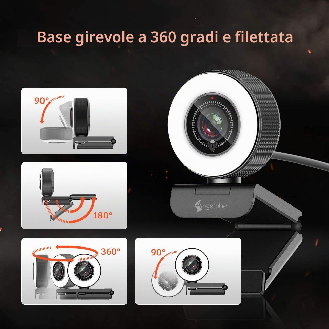 Angetube Streaming HD webcam 1080P con anello di luce, 967 USB PC autofocus webcam con doppio microfono,videocamera per Mac Windows portatile per conferenze e giochi Xbox Skype OBS Twitch Youtube