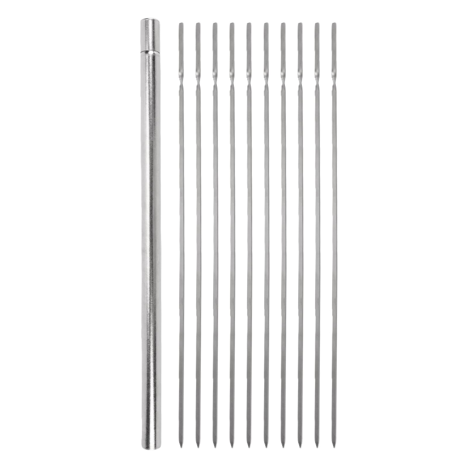 Bewinner Spiedini per Grigliare in Titanio, Confezione da 10 con Tubo di Stoccaggio - Bastoncini per Barbecue Leggeri e Resistenti per il Campeggio, Facili da Pulire e Resistenti Alla Ruggine (400 mm)
