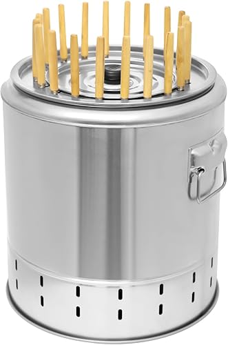 Barbacoa portátil sin humo, parrilla de barril de carbón envolvente de acero inoxidable con 20 pinchos y barbacoa 2 en 1 diseño para pícnics,