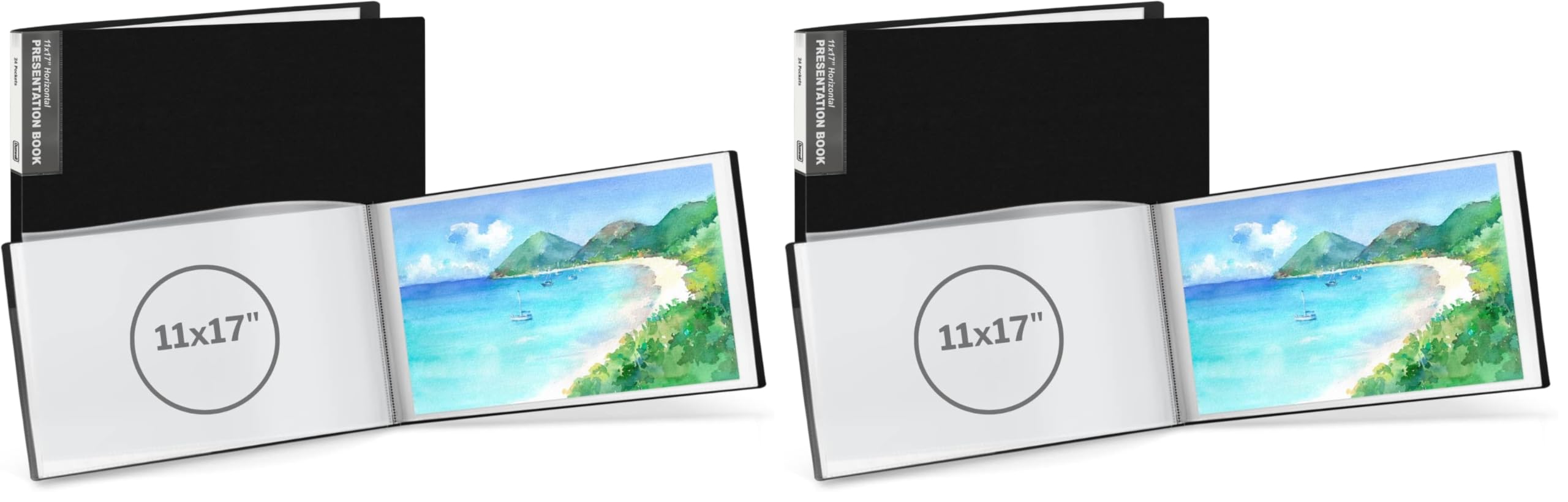 Dunwell 11x17 Portfolio Binder (Black, Horizontal), Presentation Book with 24 Pockets, Large 11 x 17 Art Portfolio Folder, Acid-Free Poly Cover and Sleeves (Pack of 2)
