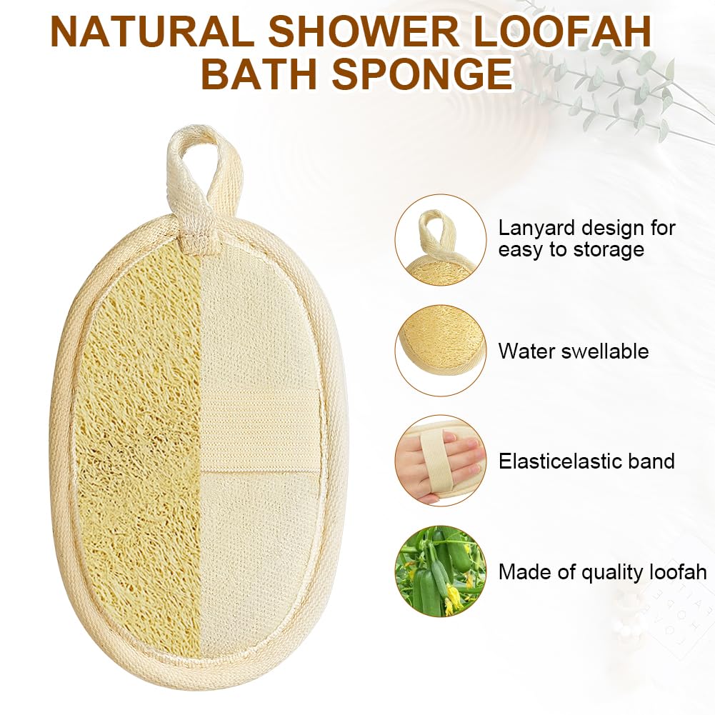 AOOWU Éponge Loofah Naturel, 4PCS éponges naturelles exfoliantes pour le corps, sangle de bain en luffa avec coussinet éponge Luffa, Loofah Back Scrubber pour Spa, Cuisine, Visage Corps, le Bain