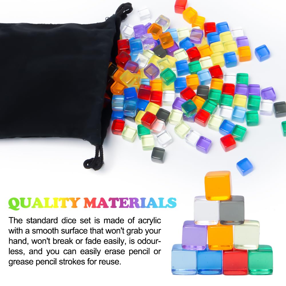 Sxutop 240 PCS Colorful 8mm D6 Dice Acrylic Cubes Dices Dice Games Acrylic with Storage Bag Clear Gem Blocks Square DIY Dices for DIY Making Board Games - Image 4