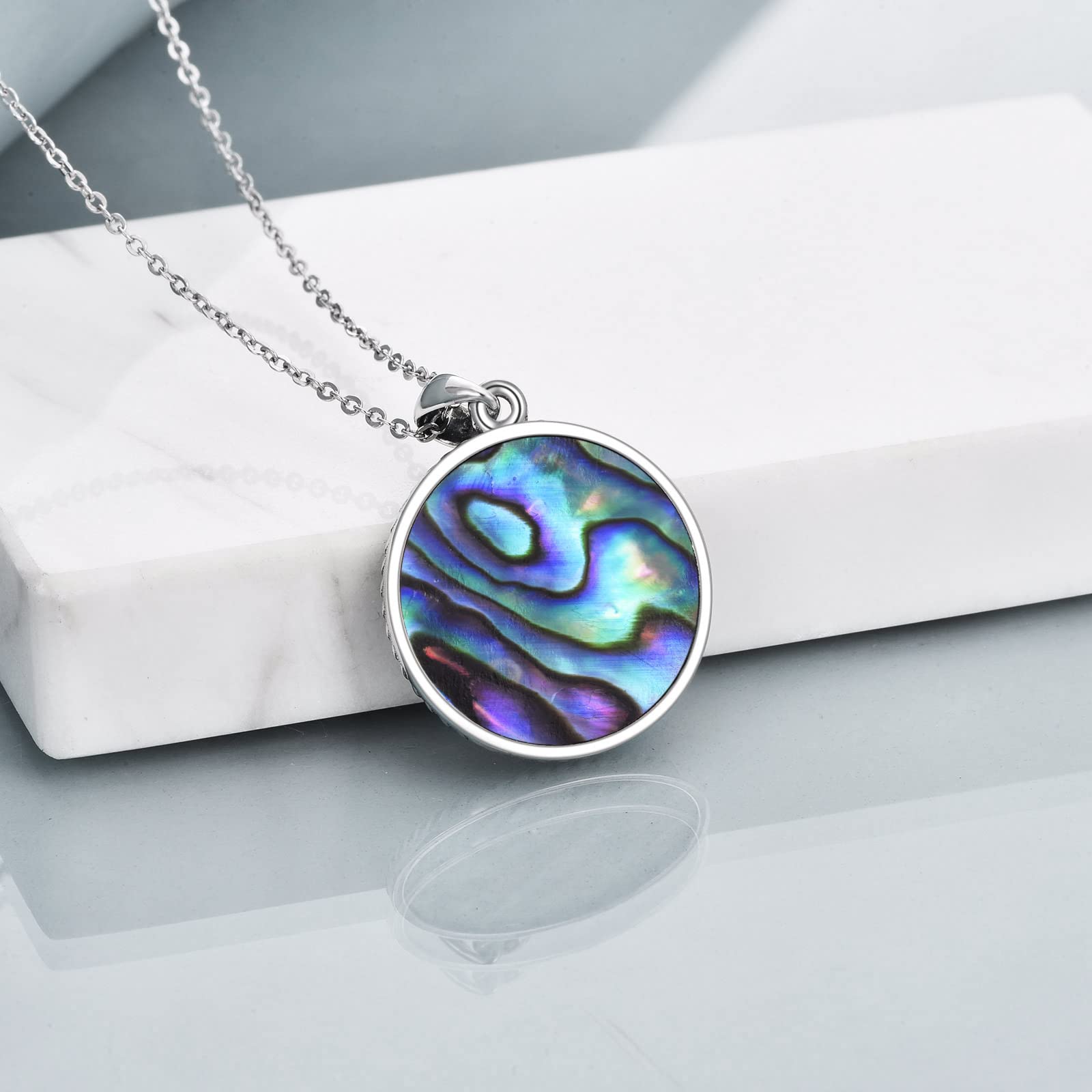 Wikinger Kompass Halskette Sterlingsilber Runen Vegvisir Anhänger Halskette Abalone Muschel Nordic Amulett Schmuck Geschenke für Frauen
