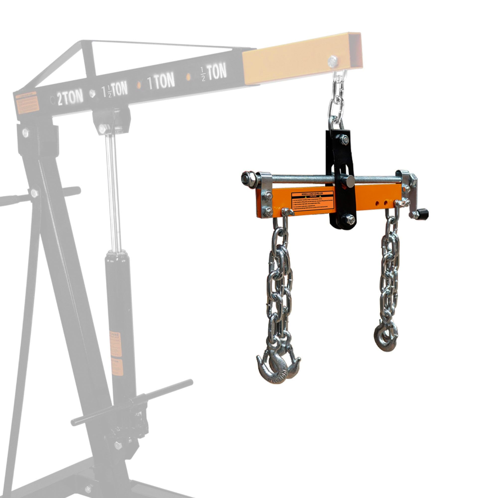 Set Grúa de Motor Capacidad 2 Toneladas + Equilibrador de Carga 900kg | Manilla de Bomba Hidráulica | 4 Posiciones de Brazo | Patas Plegables | Ruedas | Mango Ajustable p/afinar Centro de Gravedad