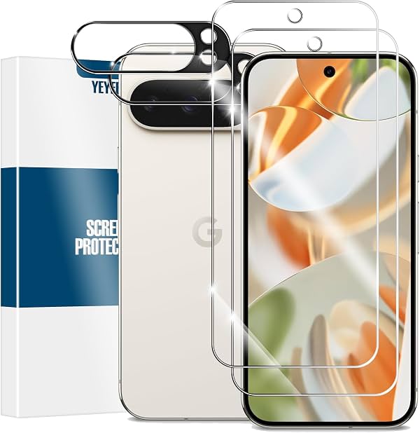 Protector de pantalla para Google Pixel 9 Pro, [paquete de 2+2] Vidrio templado para Pixel 9 Pro y protectores de lente de cámara [desbloqueo por huella ultrasónica] [compatible con funda] [sin burbujas] 6.3 pulgadas