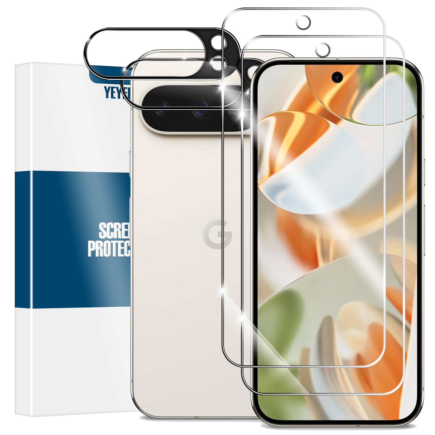 YEYEBF Screen Protector for Google Pixel 9 Pro, [2+2 Pack] Tempered Glass for Pixel 9 Pro & Camera Lens Protectors[Ultrasonic Fingerprint Unlock] [