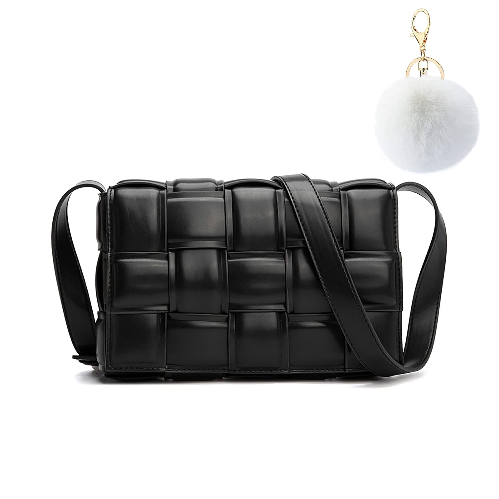 BLUEEE CHECKERSPadded Cassette crossbody bag,Ladies Crossbody Bags Fashion Shoulder Handags, PU Leather Shoulder Bag Small with Adjustable Strap Casual Fashion Messenger Bags (Black), 23x6x15cm