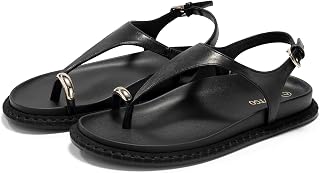 Coutgo Womens Toe Ring Flat Sandals Comfortable Flip Flops T Strap Footbed Sandals Ankle Strap Summer Beach Shoes