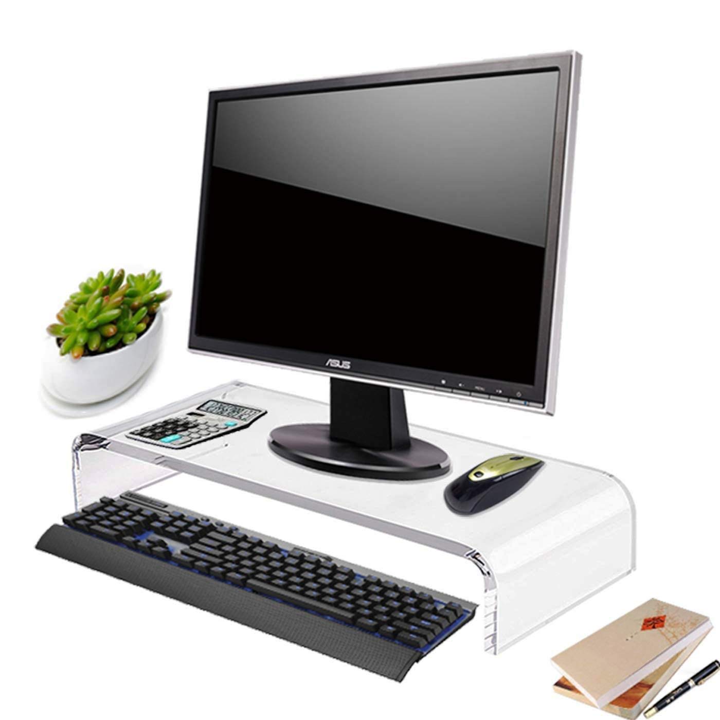 INDIAN DECOR. 22290 Clear Acrylic Computer Monitor Stand Holder, Heavy Duty Ergonomic Monitor Riser for Office Home Desktop Corner, Free Standing Lucite Monitor Stands for Laptop Screen Tablet TV Lcd-picture-27