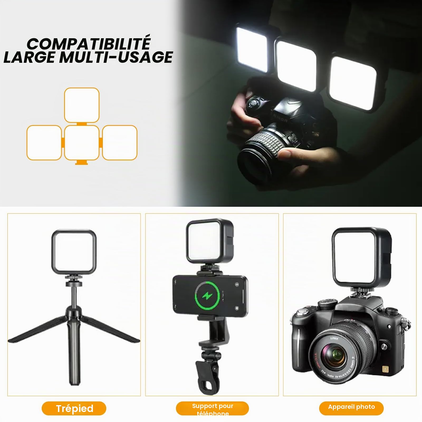 TARION Lampe vidéo LED pour caméra - Mini éclairage de caméra Portable Bicolore sur caméra vidéo à intensité Variable 2500-7000K 1800mAh Lampe de vlogging Rechargeable avec 3 Lampes Froides LPL-01