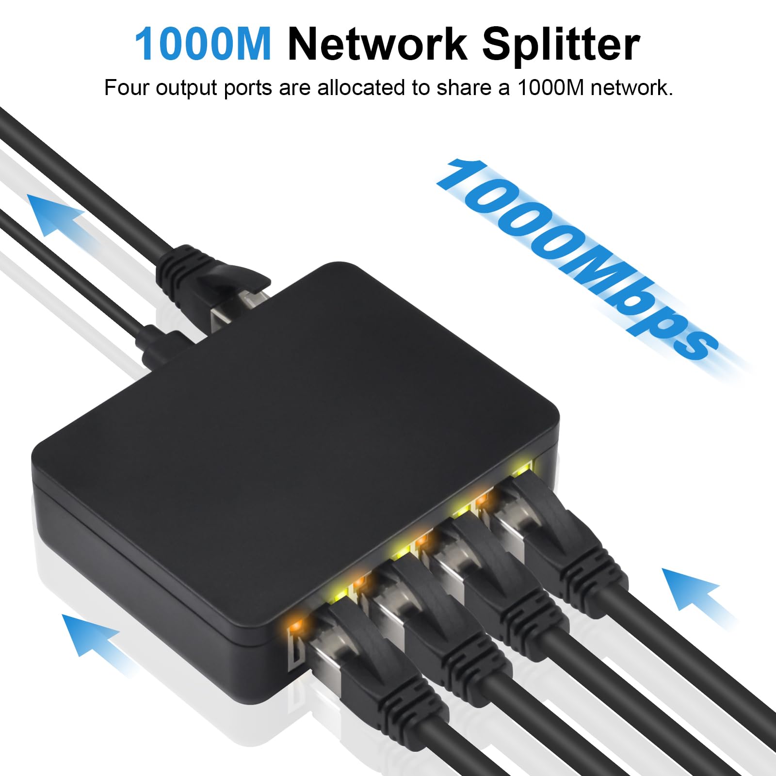 Poyiccot RJ45 Ethernet Splitter 1000mbps, Ethernet Splitter High Speed, Gigabit RJ45 Network Adapter with USB Power Cable for Cat5, Cat6, Cat7 [4 Devices Simultaneous Networking], 1 to 4