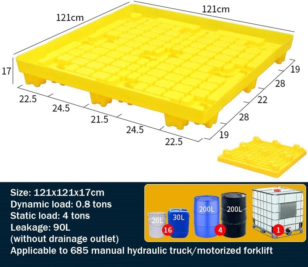 exproyzk Open Modular Spill Platform Spill Containment Platform Without Top Cover, Plastic Tray Leak-Proof Pallet(Yellow,121x121x17cm)