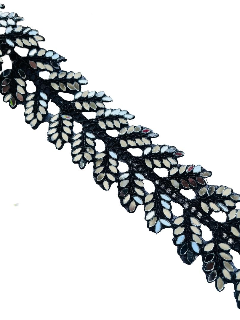Dentelle miroir noire ruban brodé 5,1 cm galon miroir pour couture et dupattas