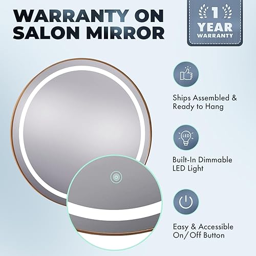 Miniatura 5 de Sola Gold - Espejo LED redondo de 36 pulgadas, iluminación LED integrada regulable, marco dorado moderno, botón de encendido/apagado, totalmente