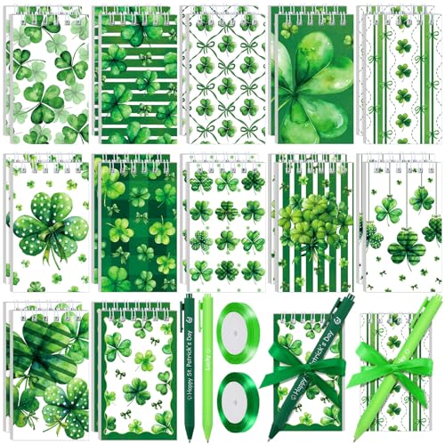 Mini carnets de notes trèfle Saint-Patrick avec stylos irlandais et rubans pour l'école