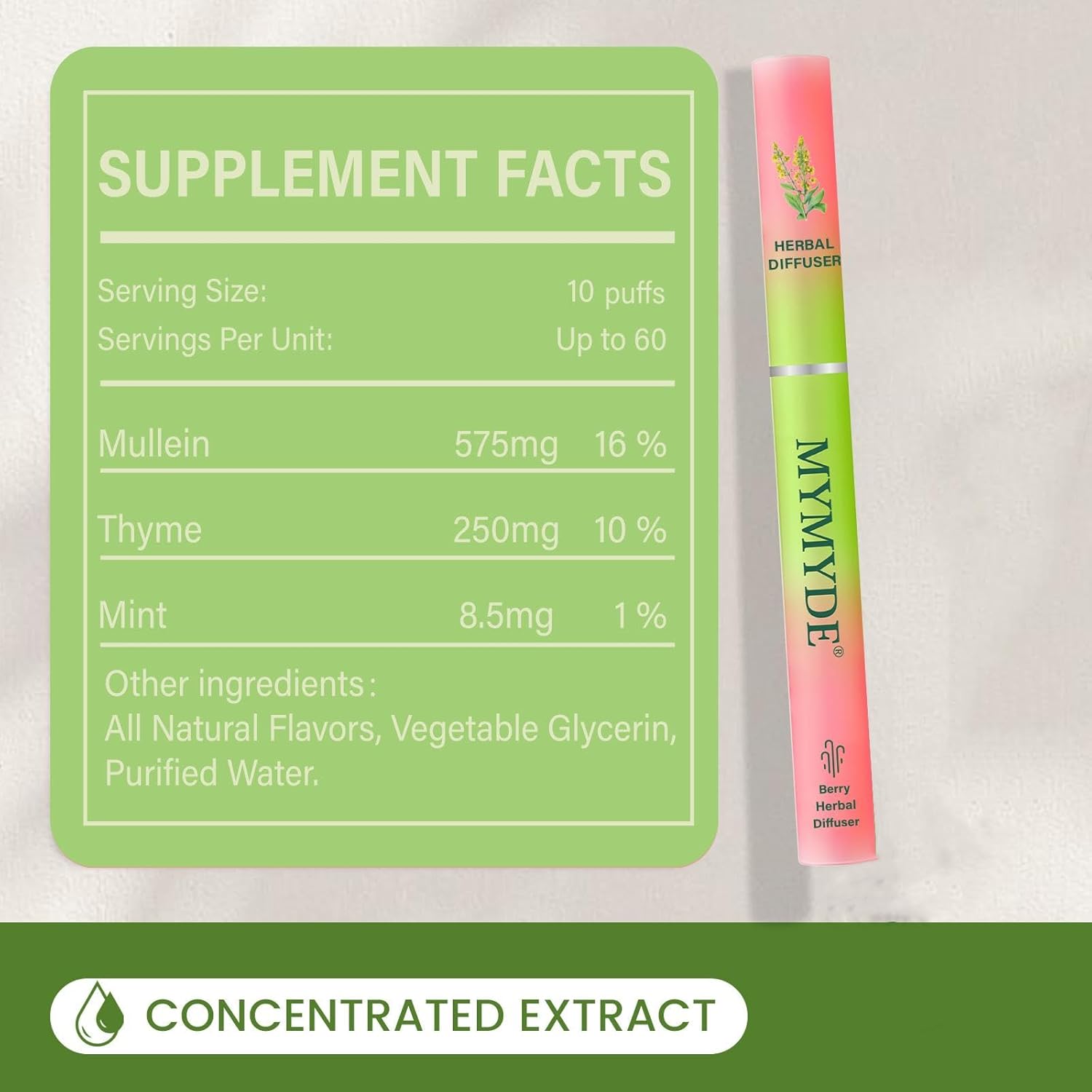 Herbal Diffuser Pen with Extracts of Mullein, Mint and Thyme for Lung Cleansing, Breathing Improvement, Oral Air Freshening and Quitting Bad Habit - 1500+ Uses (Double Flavor)